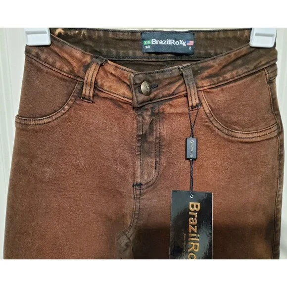BrazilRoxx Embellished Embroidered Jeans BR 38/US 2 Brown Orange - NEW With Tags
